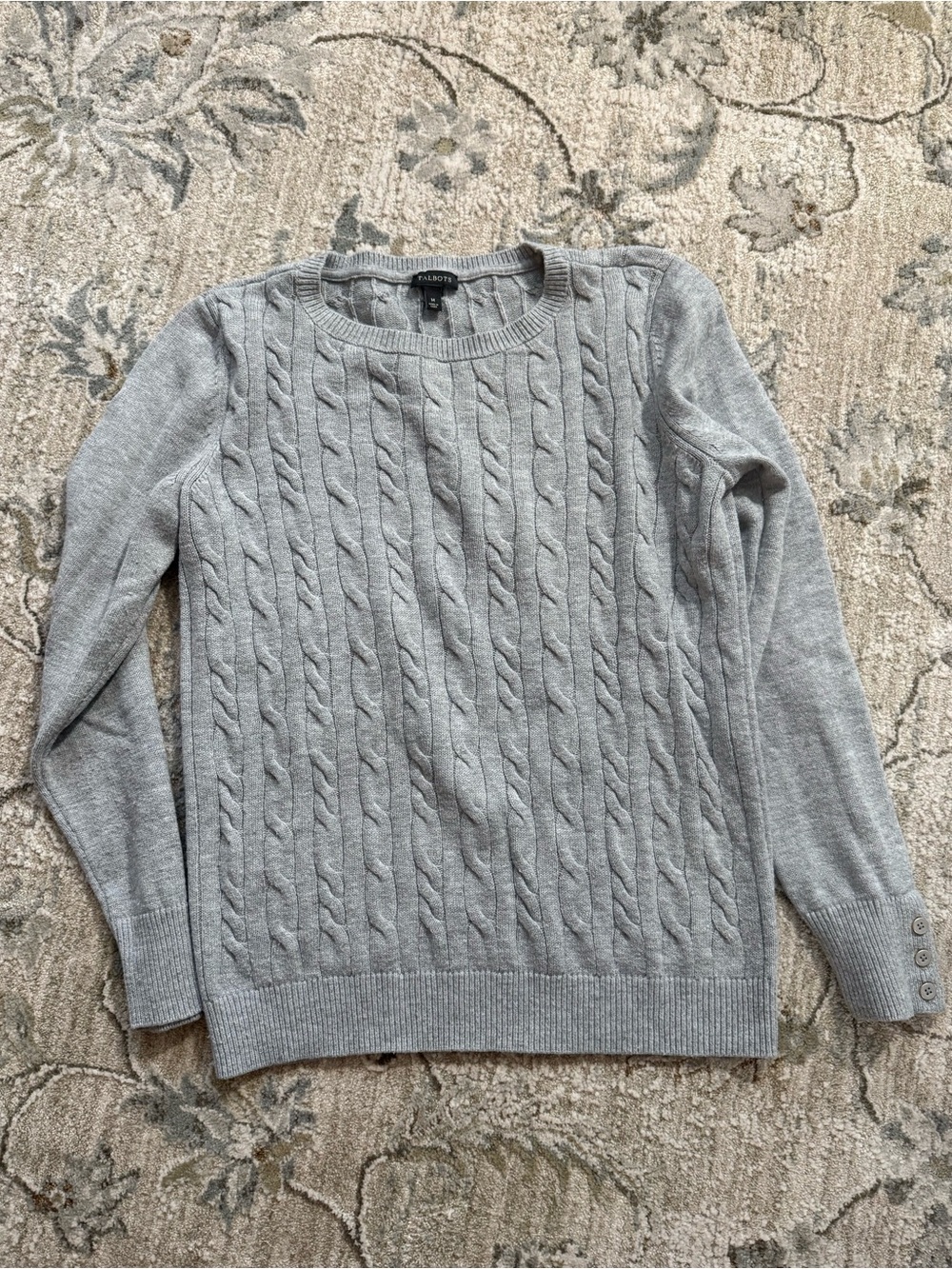 Talbots Light Gray Cable Knit Crewneck Sweater